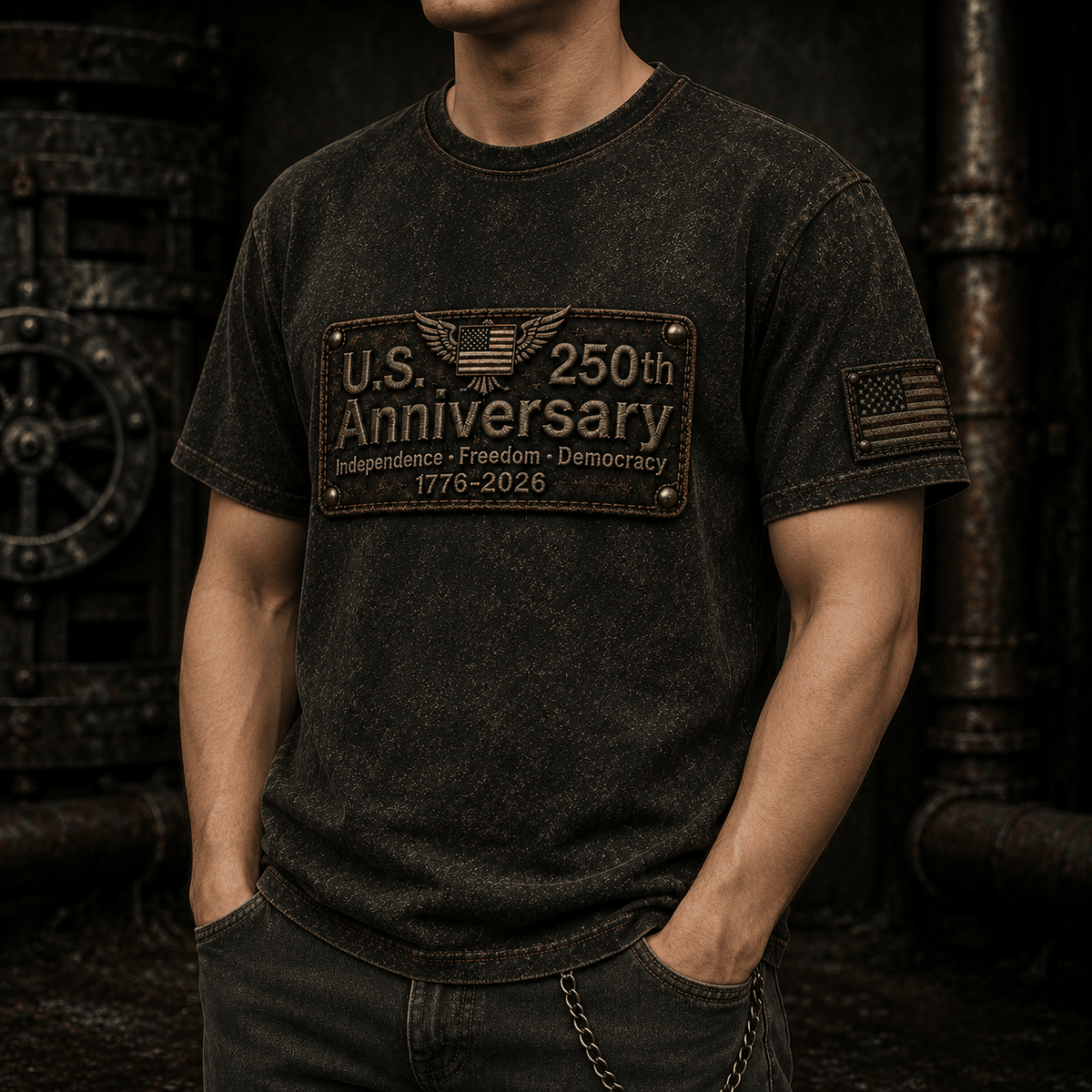 U.S. 250th Anniversary Printed T-Shirt, USA Flag Patriotic 1776 2026 Independence Freedom Shirt, Father’s Day Gift for Dad