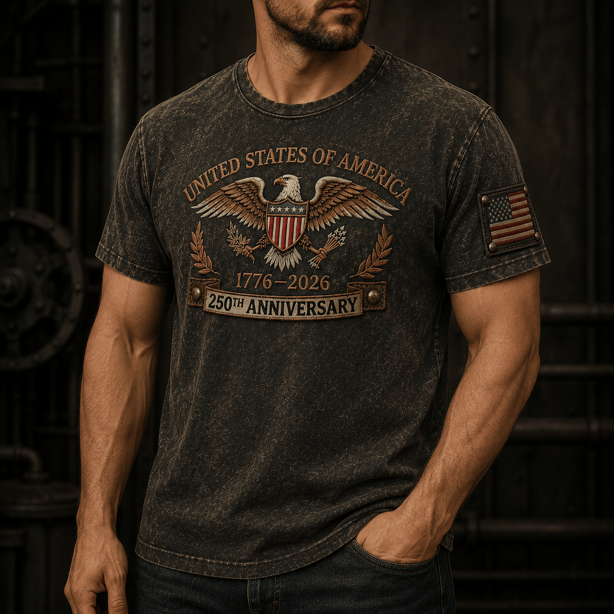 USA 250th Anniversary Printed T-Shirt, Eagle Flag Patriotic 1776 2026 Freedom Shirt, Father’s Day Gift for Dad