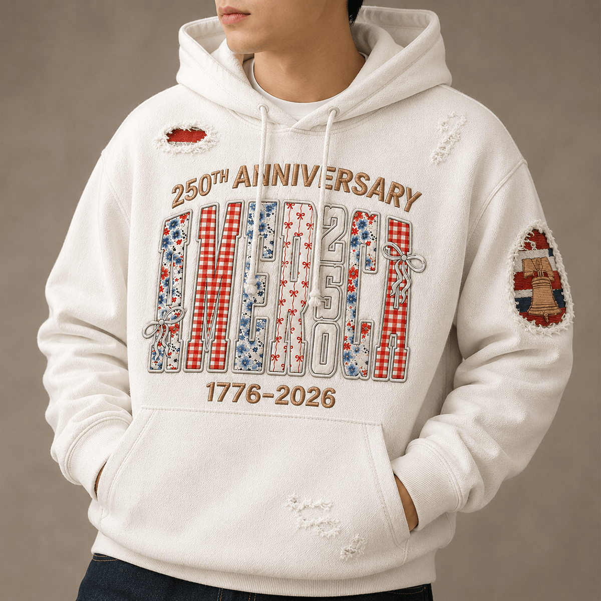 America 250th Anniversary Printed Hoodie, 1776 2026 USA Patriotic Pullover, Independence Freedom Gift, Father’s Day Gift for Dad