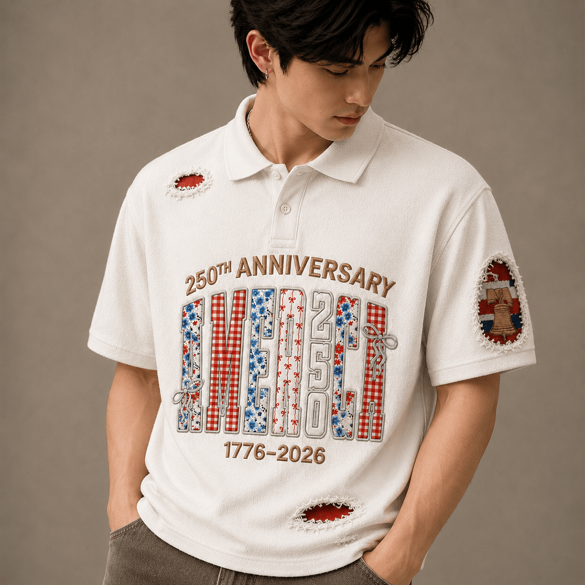 America 250th Anniversary Printed Polo Shirt, 1776 2026 USA Patriotic Apparel, Independence Freedom Gift, Father’s Day Gift for Dad