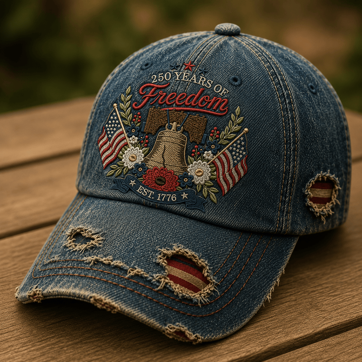 250 Years Of Freedom Printed Cap, Liberty Bell USA Flag Patriotic Hat, 1776 Est America Anniversary, Father’s Day Gift for Dad