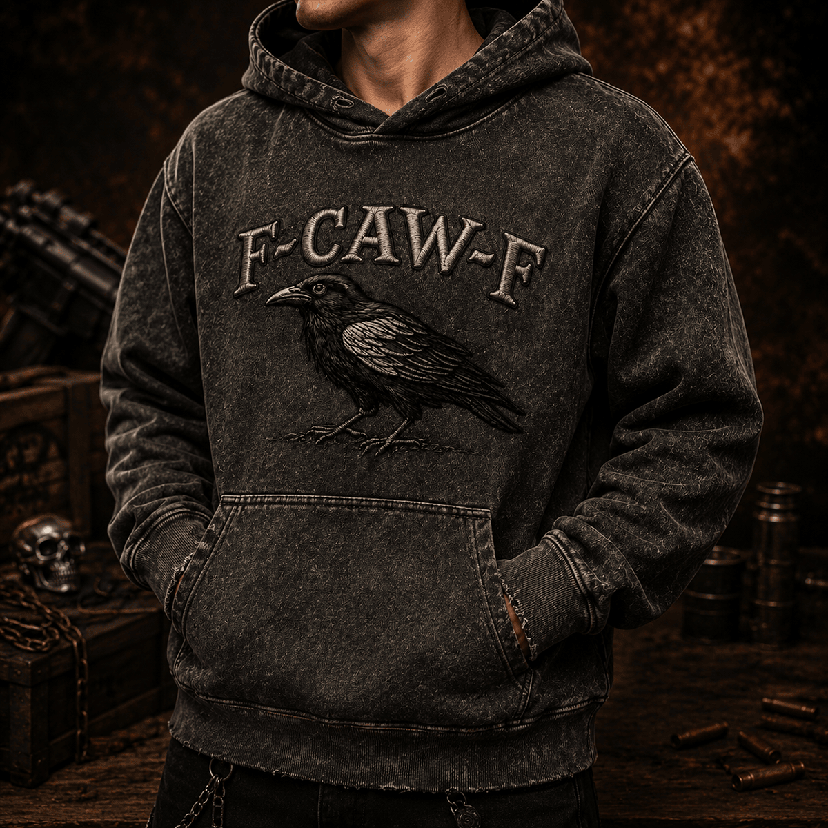 F-CAW-F Crow Printed Hoodie, Dark Raven Bird Pullover, Gothic Funny Quote Design, Father’s Day Gift for Dad Grandpa