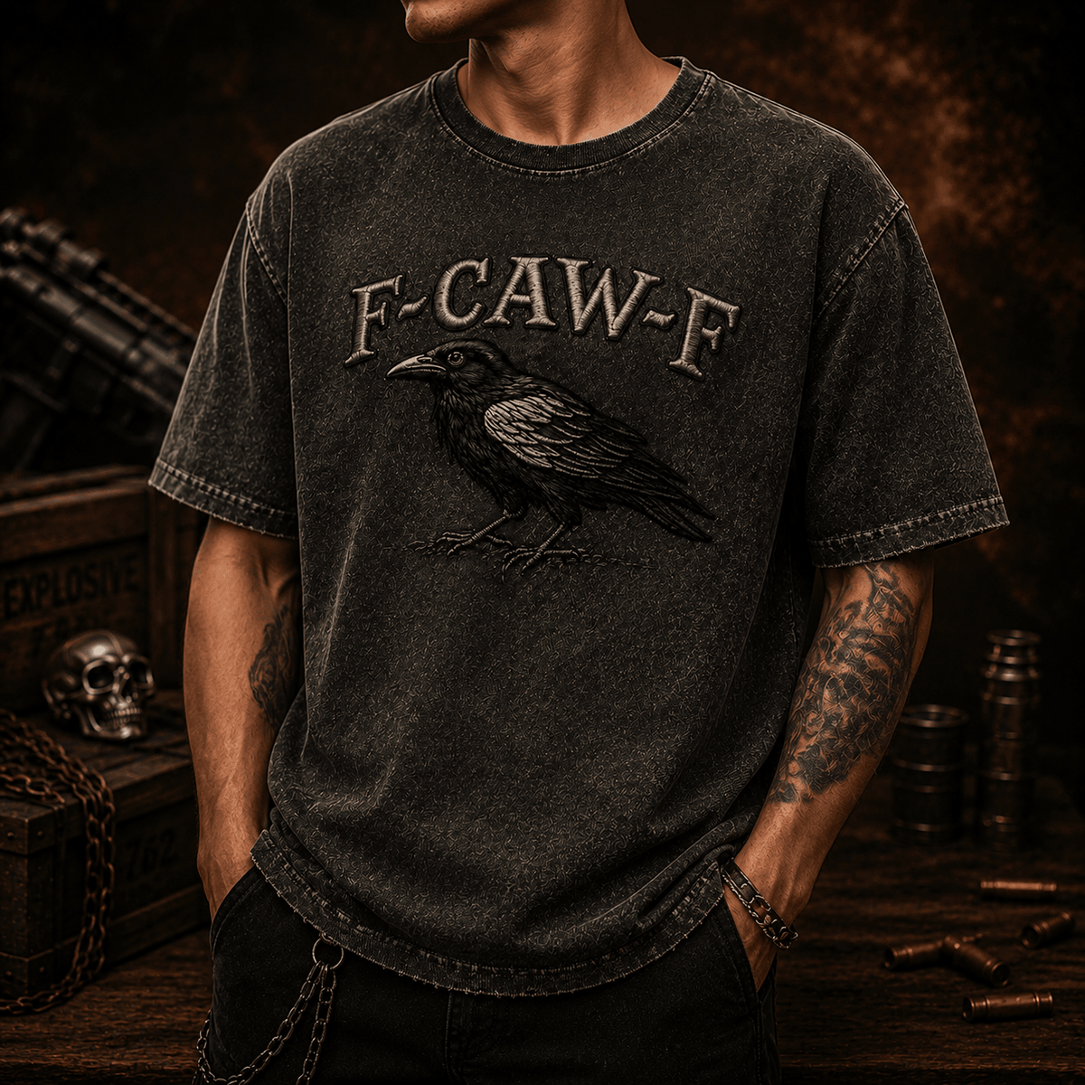 F-CAW-F Crow Printed T-Shirt, Dark Raven Bird Shirt, Gothic Funny Quote Design, Father’s Day Gift for Dad Grandpa