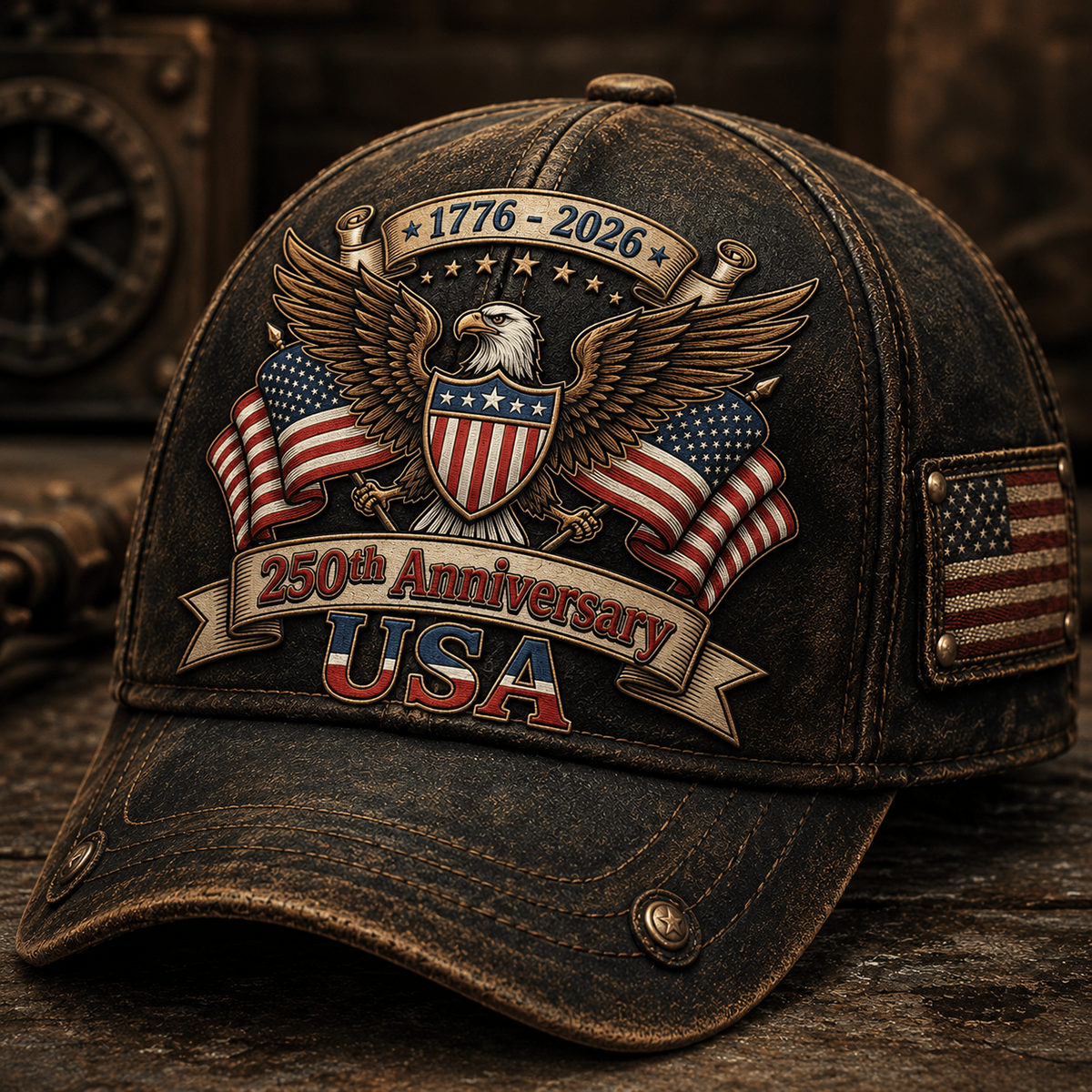 250th Anniversary USA Printed Vintage Cap with American Eagle and USA Flag, Patriotic Gift for Dad Father’s Day Hat
