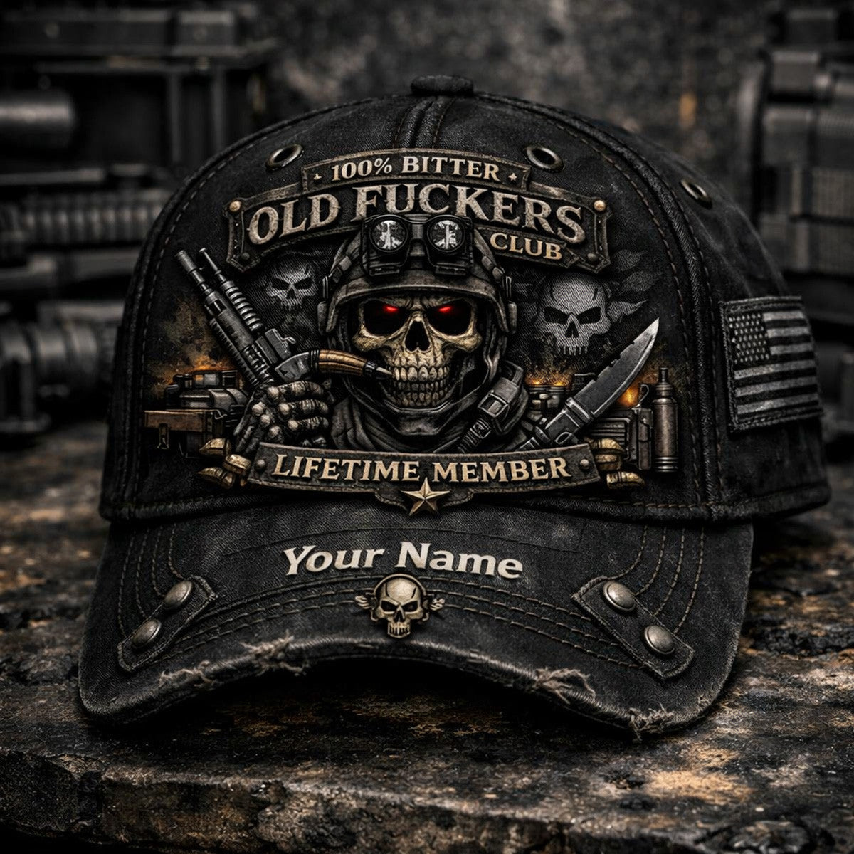 Old Fuckers Club Lifetime Member Printed Military Skull Hat Custom Veteran Cap Father’s Day Gift for Dad
