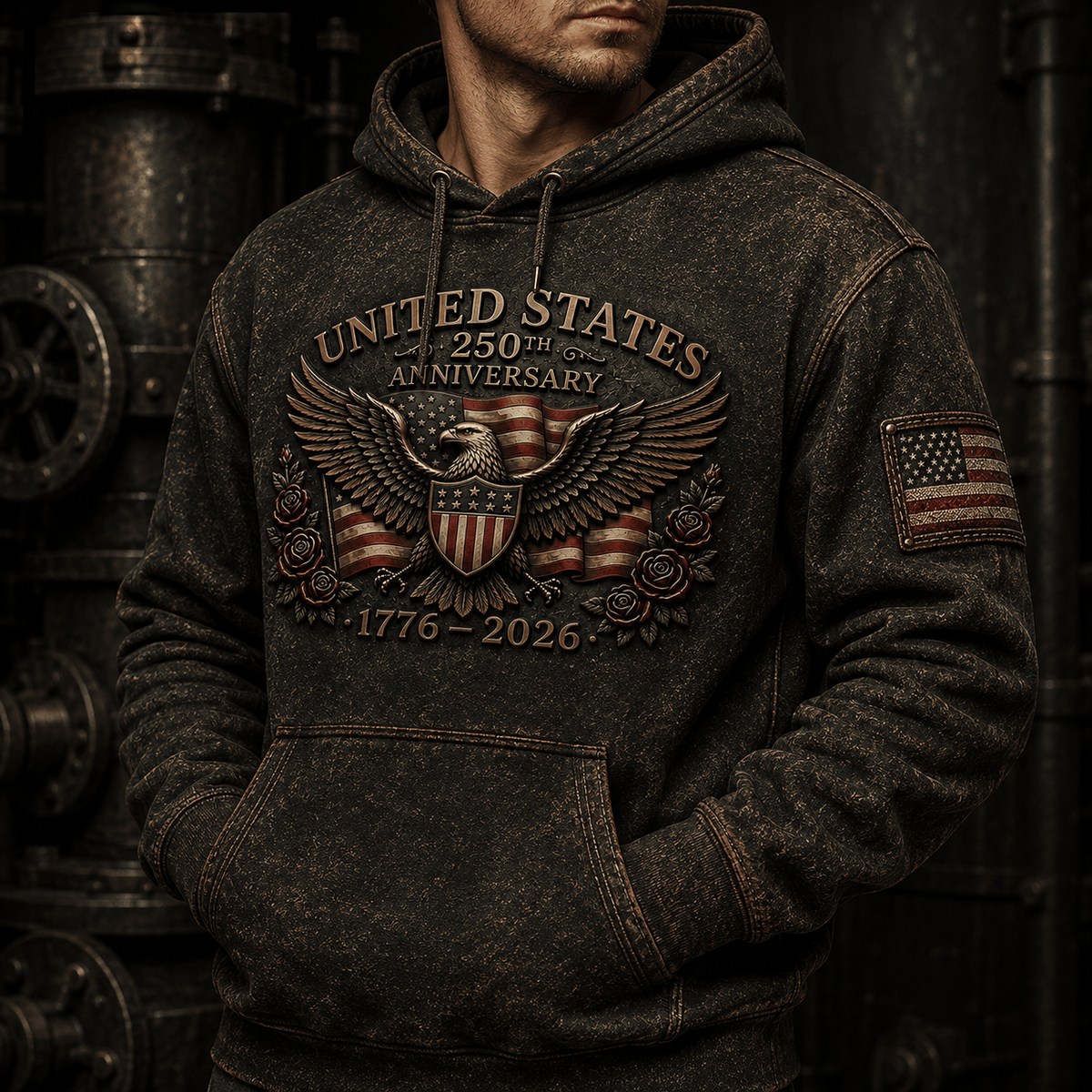 United States 250th Anniversary Printed Hoodie Patriotic Eagle USA Flag Hoodie Gift for Father’s Day & Mom Day