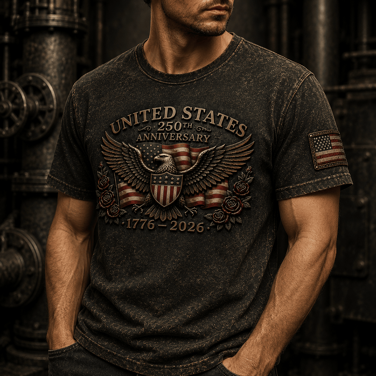 United States 250th Anniversary Printed T-Shirt Patriotic Eagle USA Flag Tee Gift for Father’s Day & Mom Day