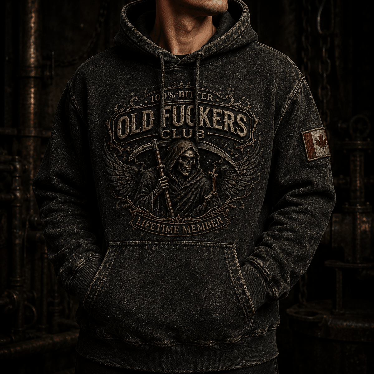 Old Fuckers Club Lifetime Member Printed Hoodie Grim Reaper Skull Canada Hoodie Gift for Father’s Day