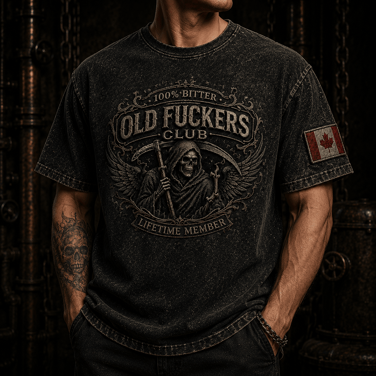 Old Fuckers Club Lifetime Member Printed T-Shirt Grim Reaper Skull Canada Tee Gift for Father’s Day Grandpa