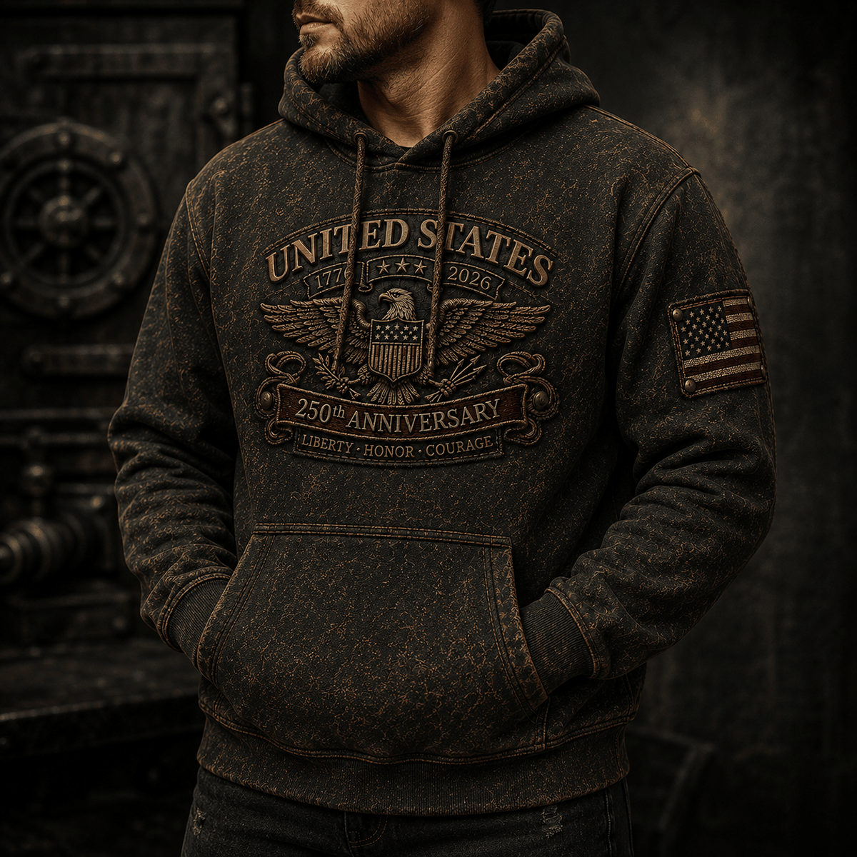 United States 250th Anniversary Printed Hoodie Patriotic Eagle USA Flag Hoodie Liberty Honor Courage Gift