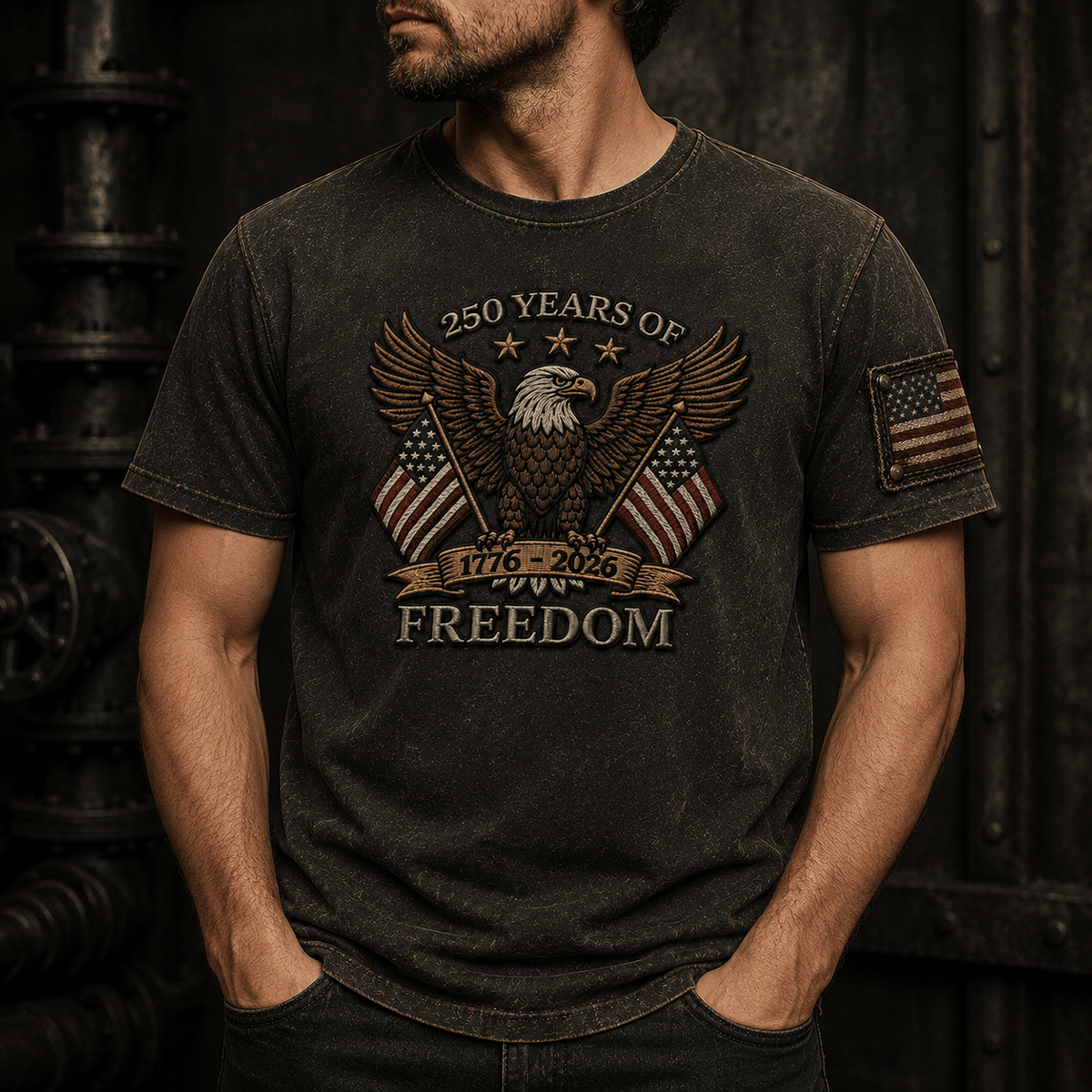 250 Years Of Freedom 1776-2026 Printed T-Shirt Patriotic Eagle USA Tee Gift for Father’s Day America