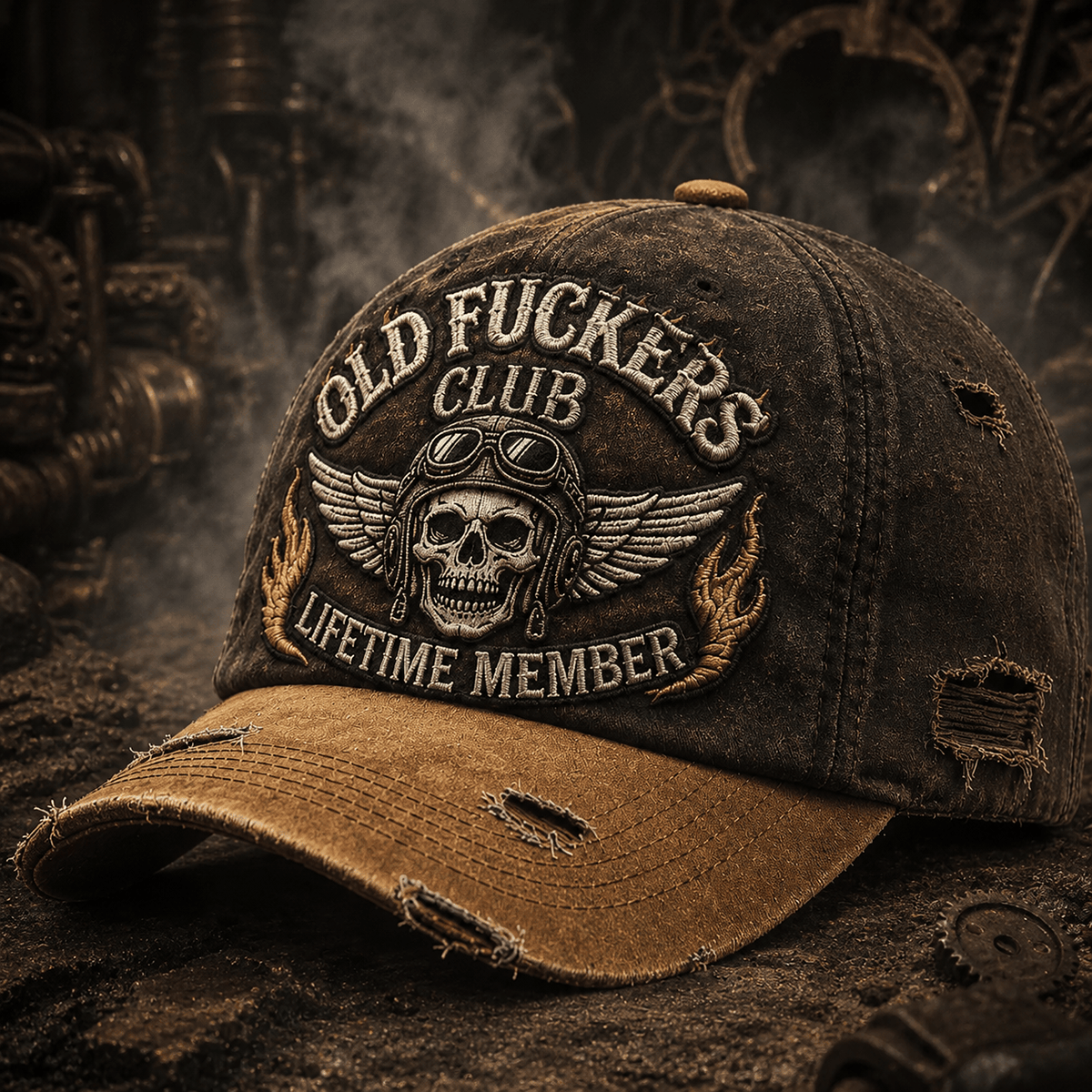 Old Fuckers Club Lifetime Member Vintage Printed Cap Skull Biker Hat Funny Gift For Dad Grandpa Father Day Style
