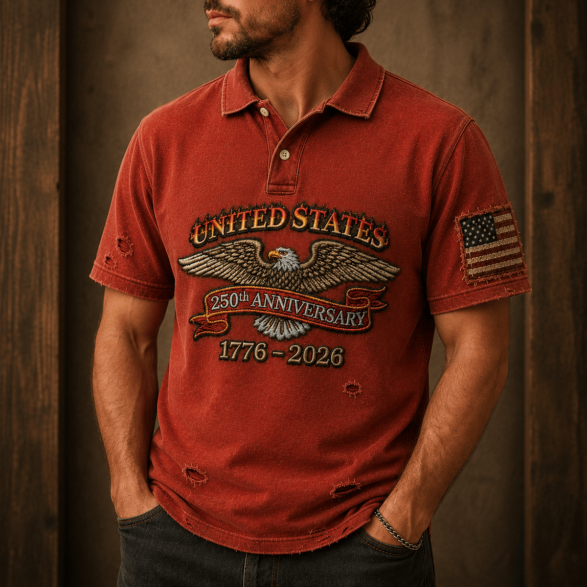 United States 250th Anniversary 1776 2026 Printed Polo Shirt Patriotic Eagle Graphic Father Day Gift For Men