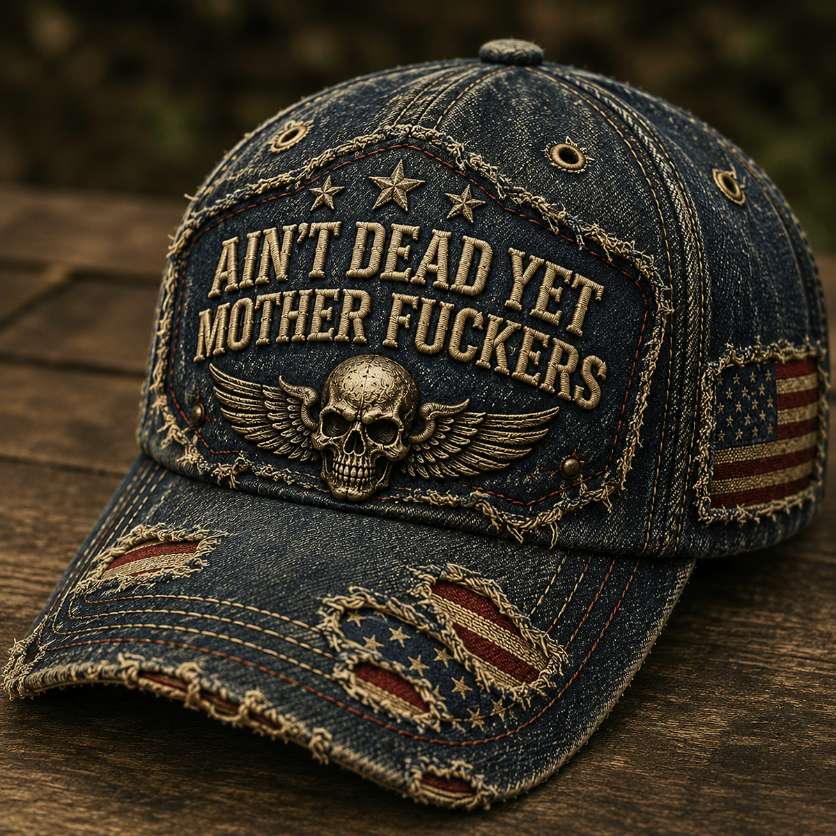 Ain’t Dead Yet Mother Fuckers Printed Cap Skull American Flag Patriotic Veteran Gift Hat For Dad Grandpa Biker Style