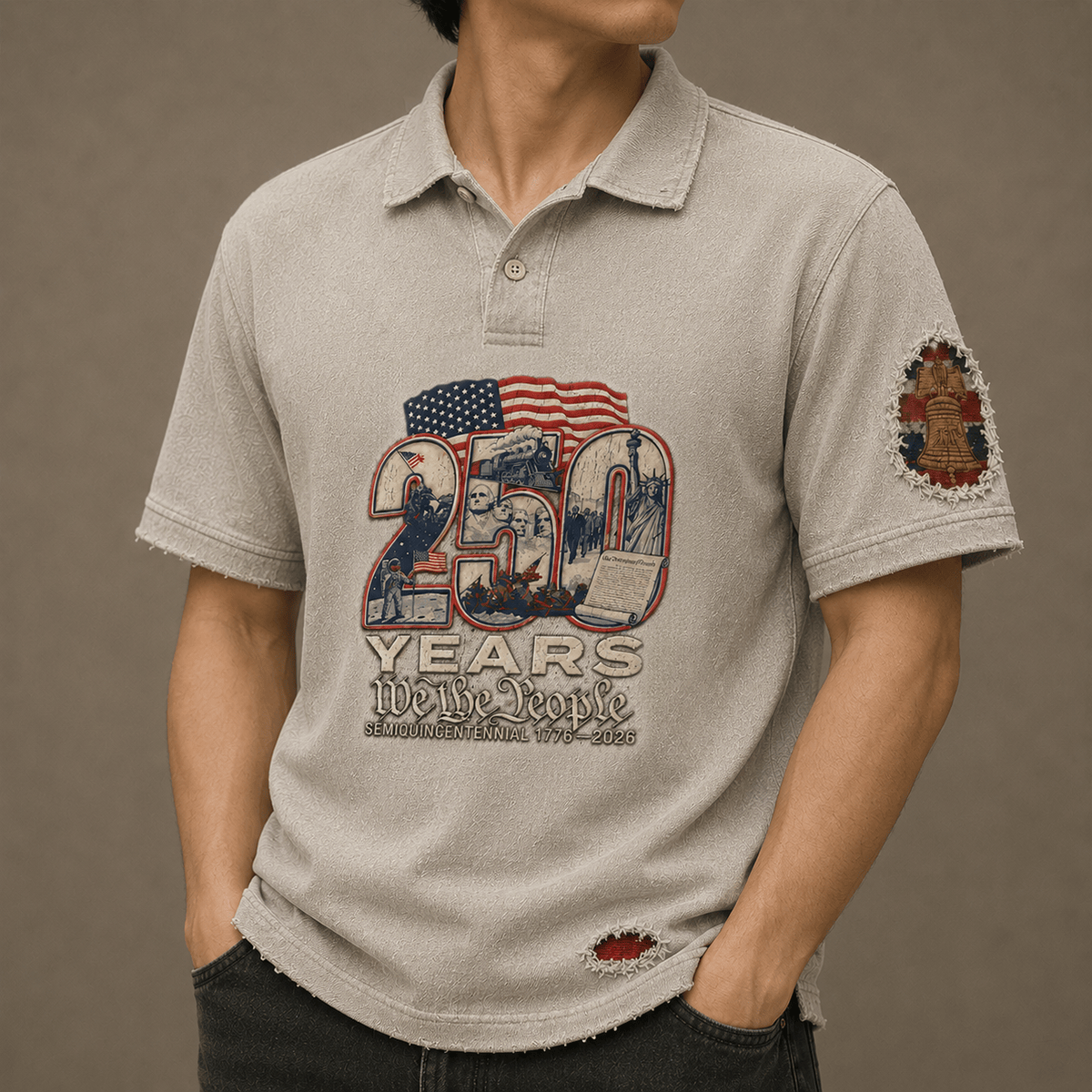 250 Years We The People Semiquincentennial 1776 2026 Printed Polo Shirt Patriotic USA Independence Day Gift