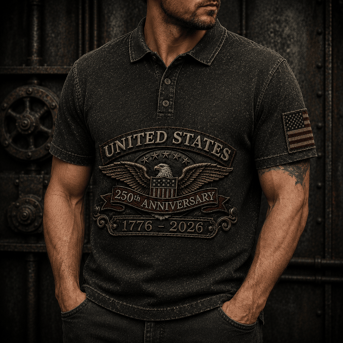 United States 250th Anniversary 1776 2026 Printed Polo Shirt Patriotic American Eagle Gift For Men Dad
