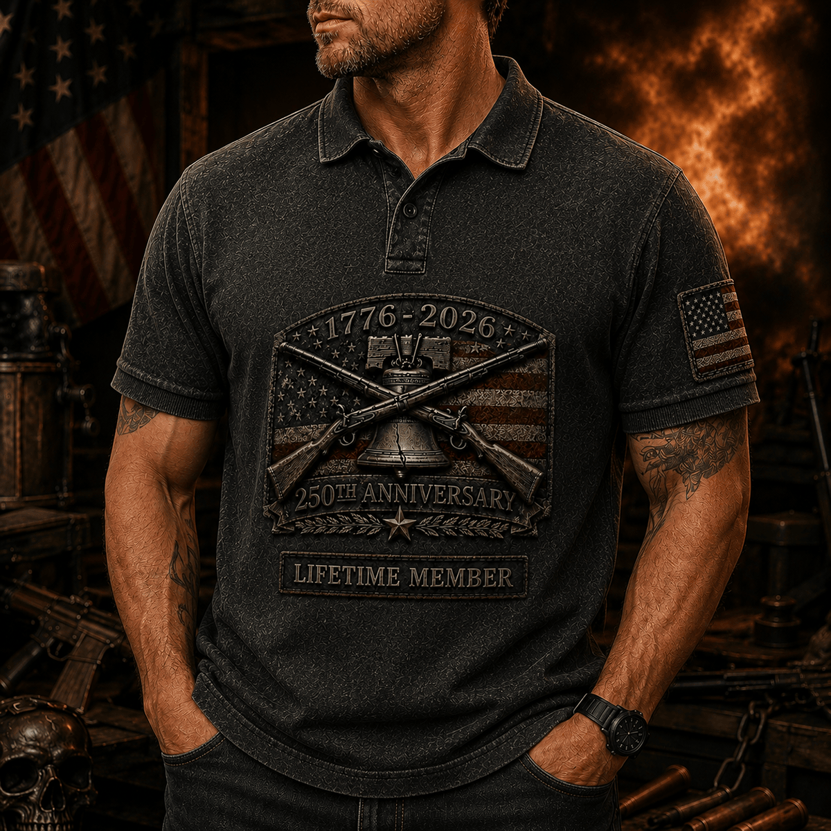 1776 2026 250th Anniversary Printed Polo Shirt Patriotic United States Veteran Independence Day Gift