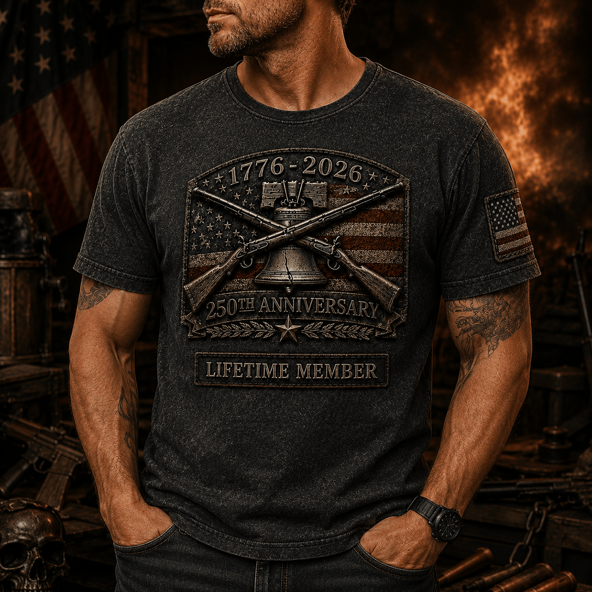1776 2026 250th Anniversary Printed T Shirt Lifetime Member Patriotic USA Veteran Independence Day Gift