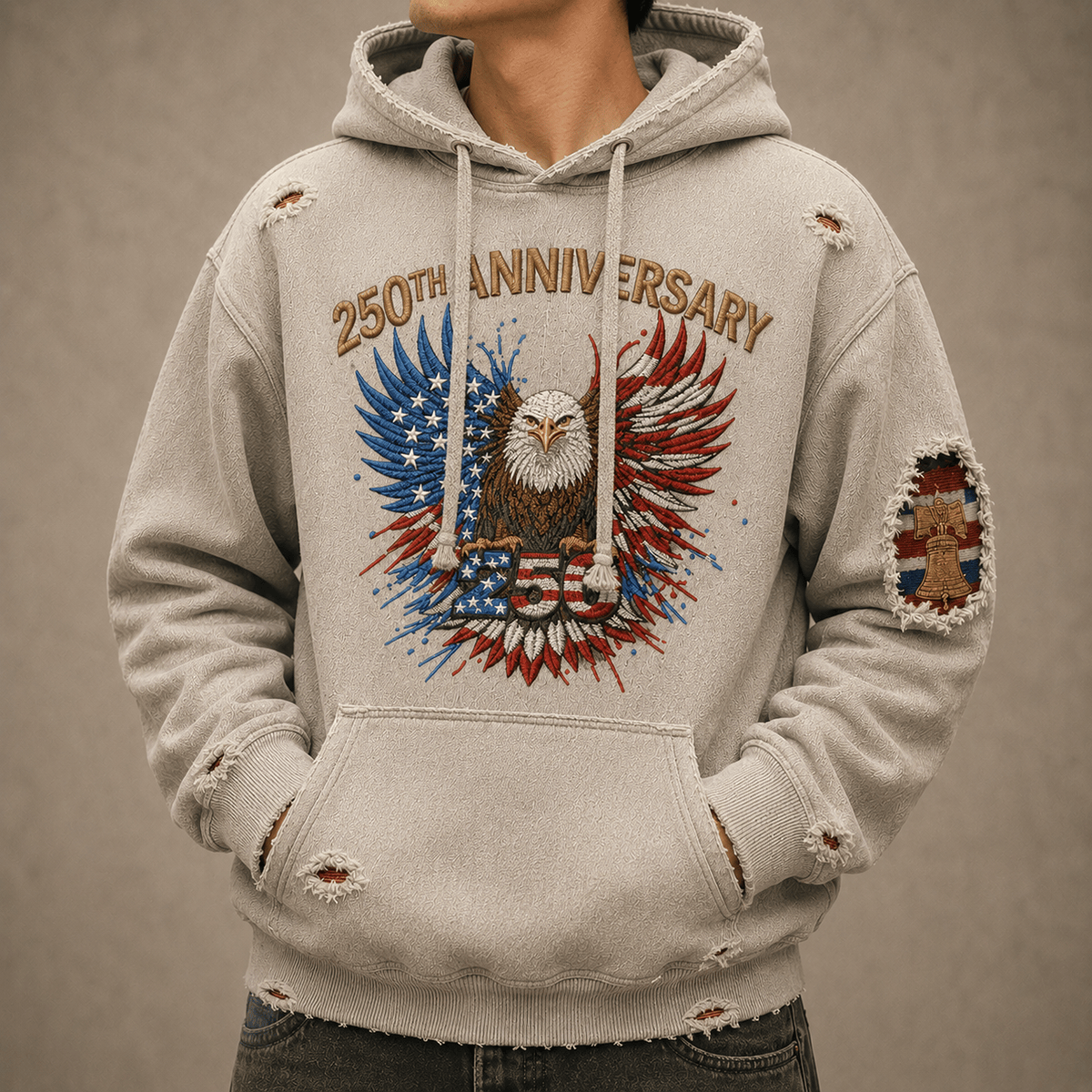 250th Anniversary Eagle Patriotic Printed Hoodie, 1776-2026 American Independence Day USA Freedom Gift Apparel