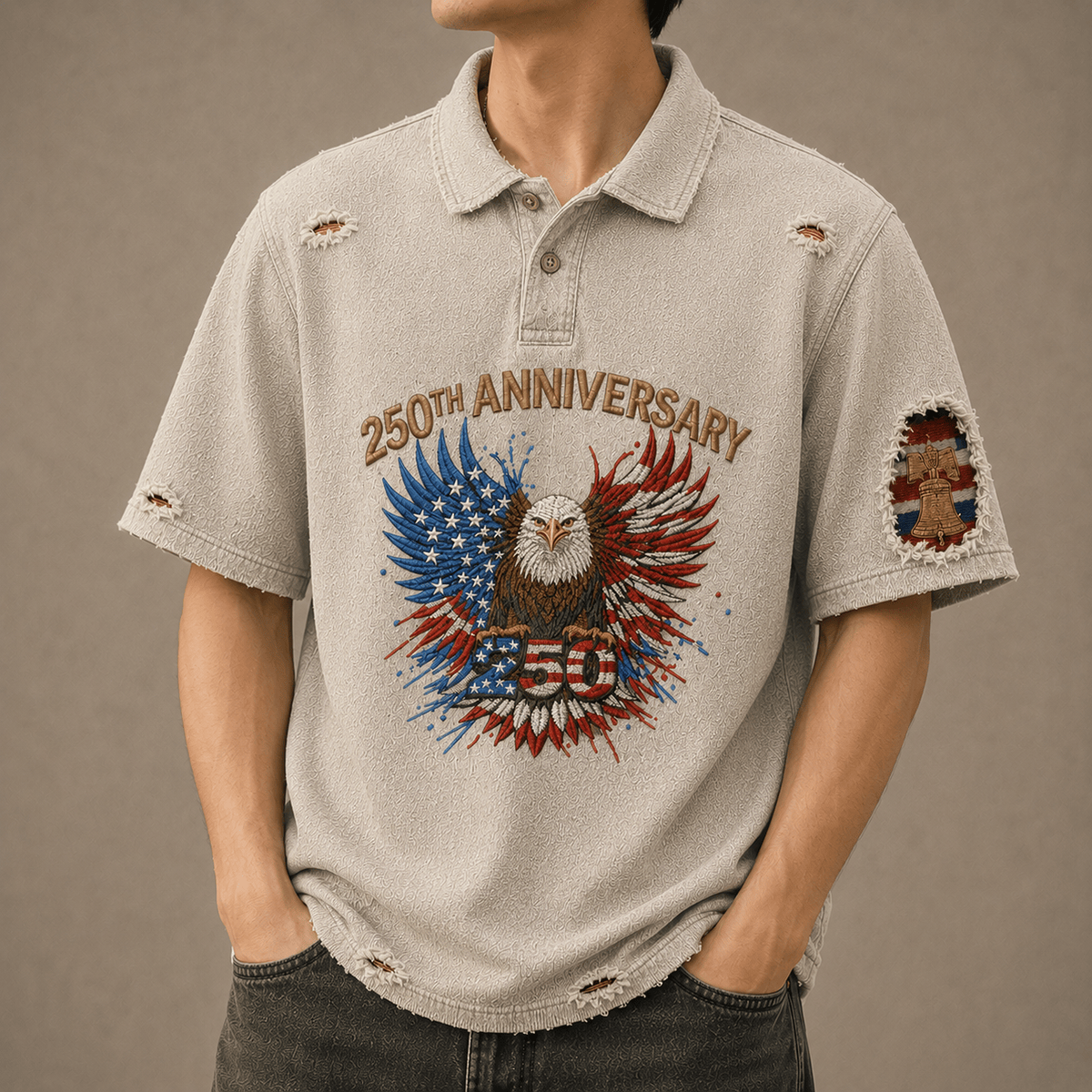 250th Anniversary Eagle Patriotic Printed Polo Shirt, 1776-2026 American Independence Day USA Freedom Gift