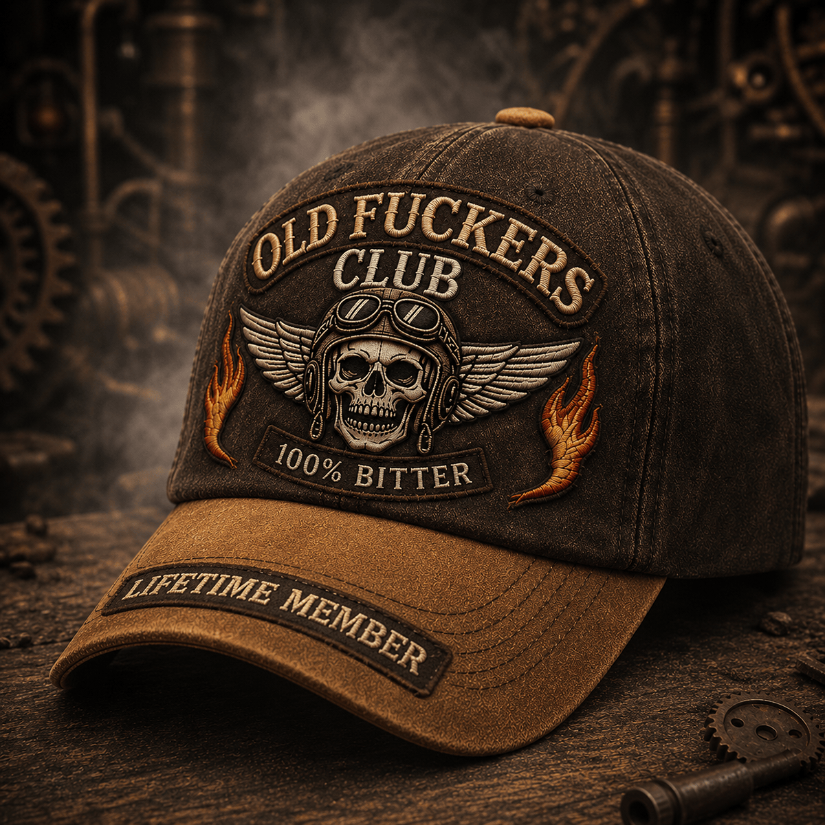 Old Fuckers Club Lifetime Member Printed Cap Skull Biker Grandpa Gift For Father’s Day Motorcycle Fan