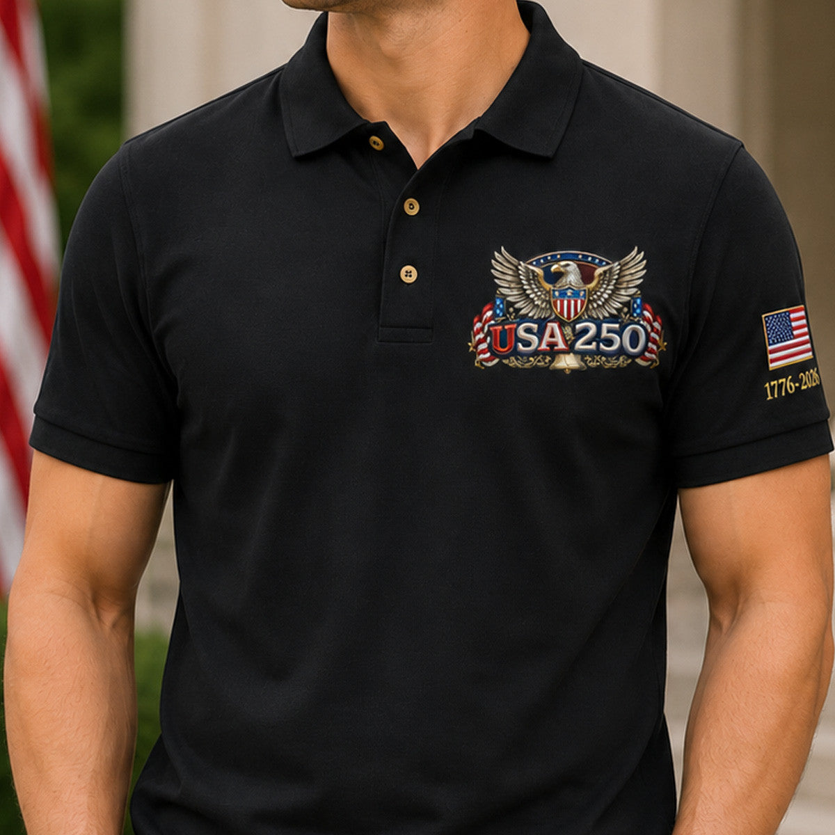 USA 250 Printed Patriotic Eagle Polo Shirt American Flag 250th Anniversary Independence Day Gift For Men