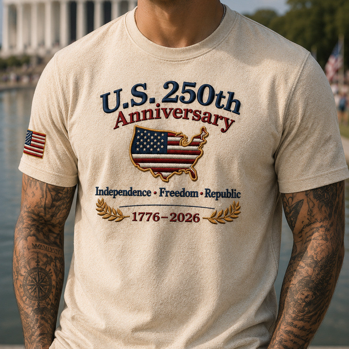 U.S. 250th Anniversary Independence Freedom Republic Printed T-Shirt Father’s Day Patriotic USA Flag Tee Gift 2026