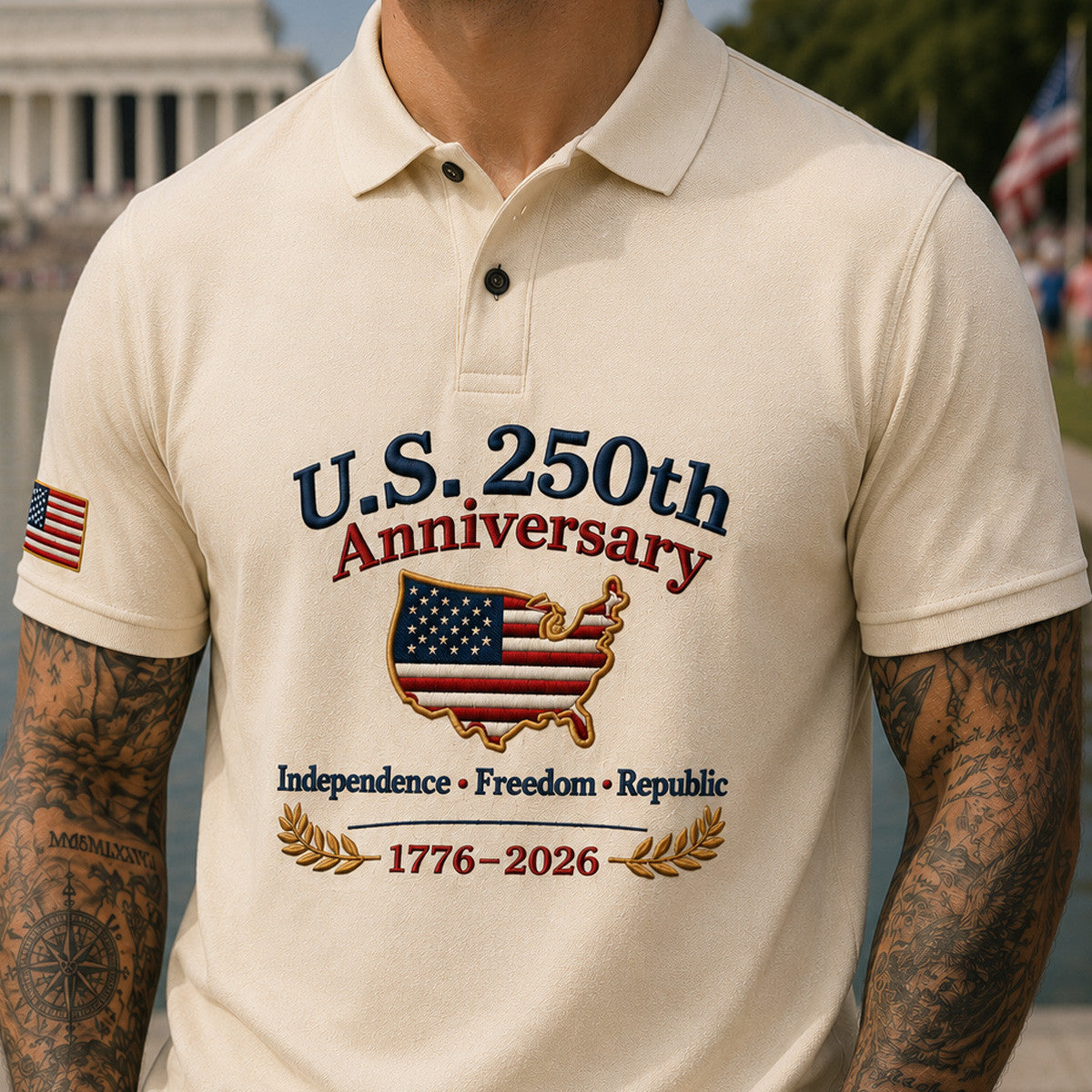 U.S. 250th Anniversary Independence Freedom Republic Printed Polo Shirt Father’s Day America Flag Patriotic Gift 2026