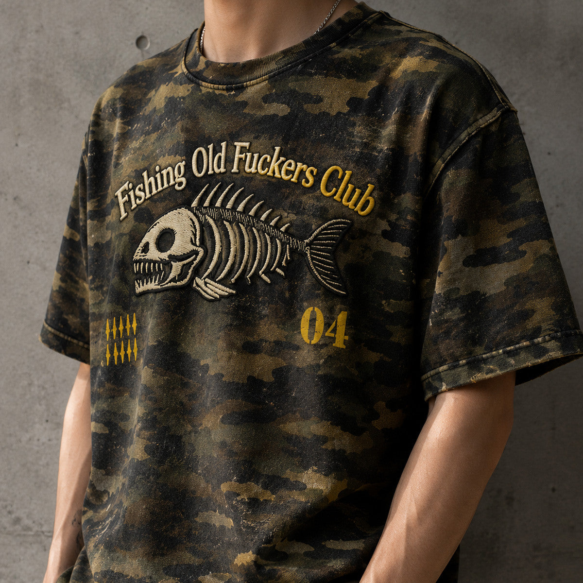 Fishing Old Fuckers Club Printed Camo T-Shirt Funny Fishing Graphic Tee Father’s Day Fisherman Gift Vintage Angler Shirt