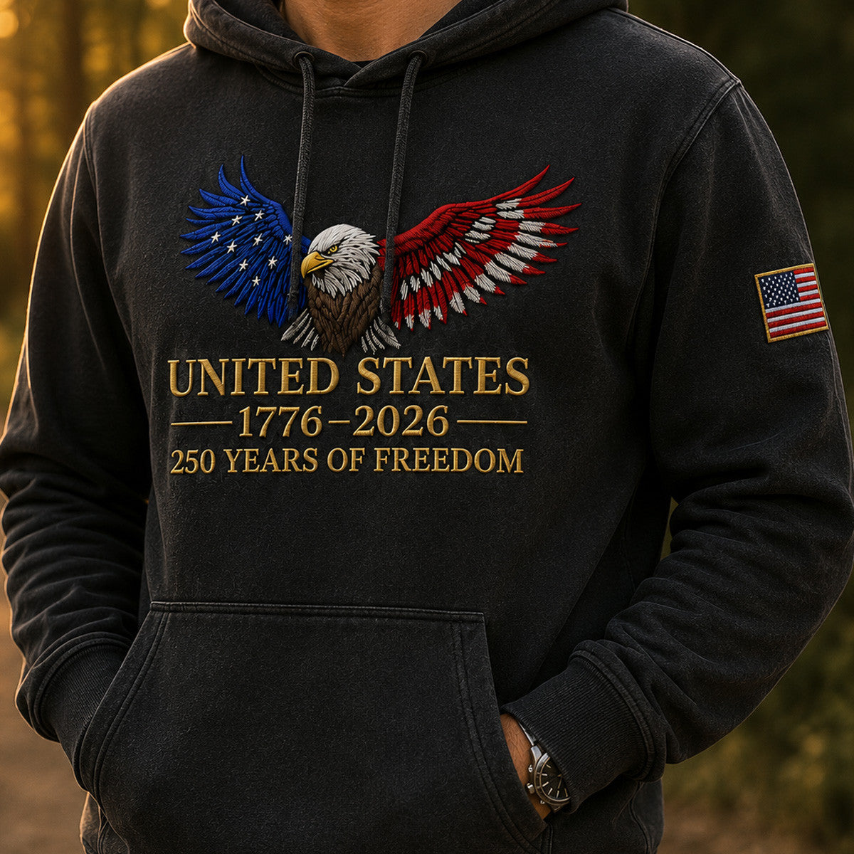 United States 1776-2026 250 Years Of Freedom Printed Hoodie Patriotic Eagle American Flag Sweatshirt Father’s Day