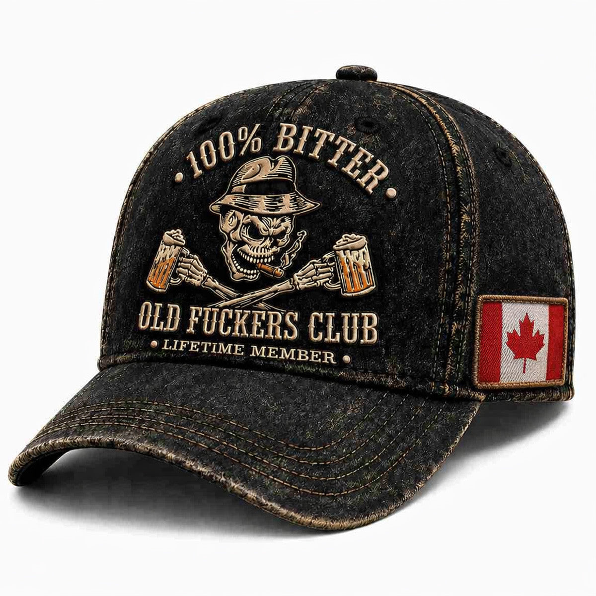 Bitter Old Fuckers Club Printed Cap Skull Beer Vintage Hat Funny Grandpa Gift for Fathers Day Canada Flag