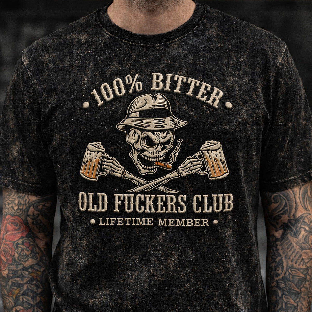 Bitter Old Fuckers Club Printed T Shirt Vintage Skull Beer Graphic Tee Funny Dad Grandpa Fathers Day Gift
