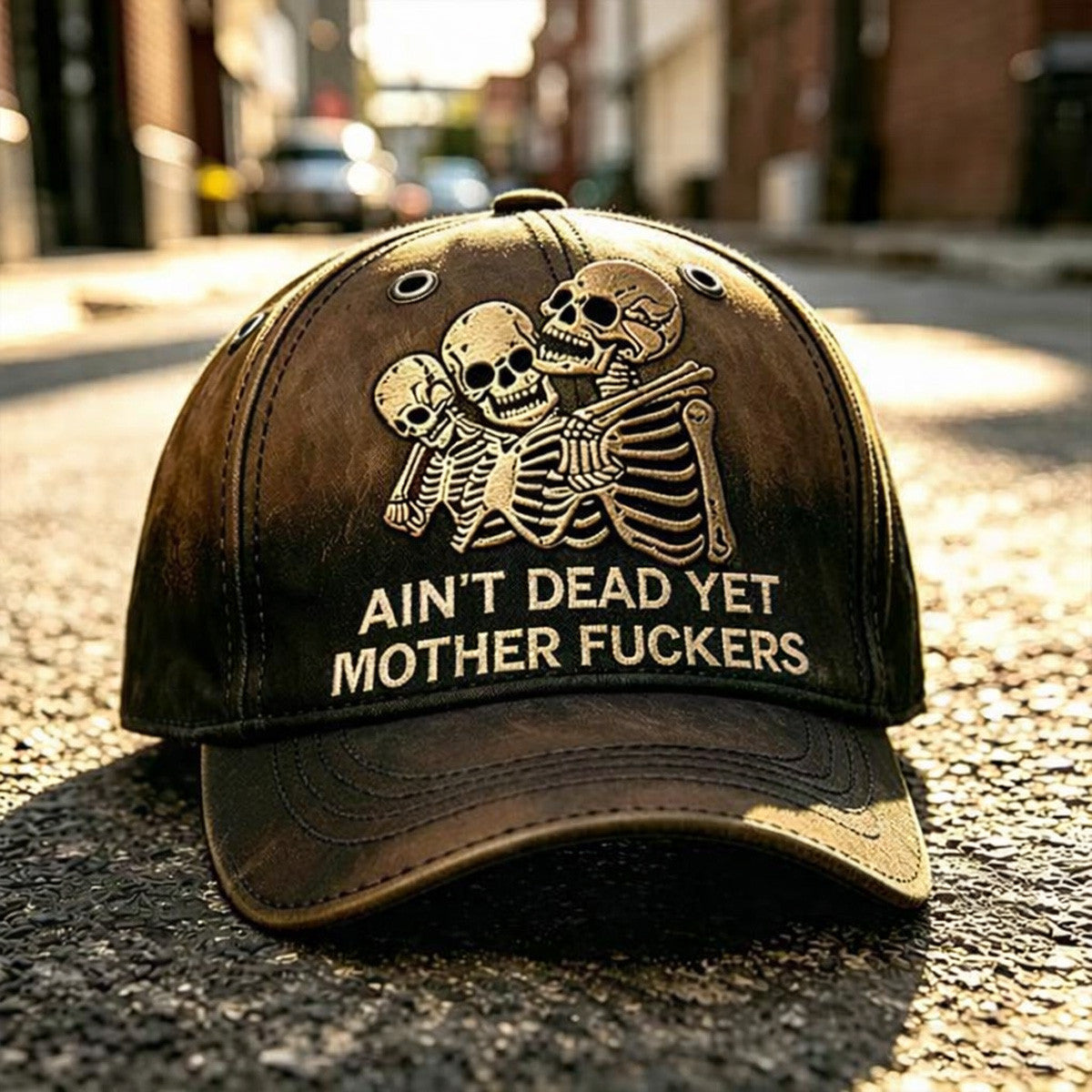 Ain’t Dead Yet Mother Fuckers Printed Cap Skeleton Skull Vintage Hat Funny Grandpa Fathers Day Gift for Dad Biker