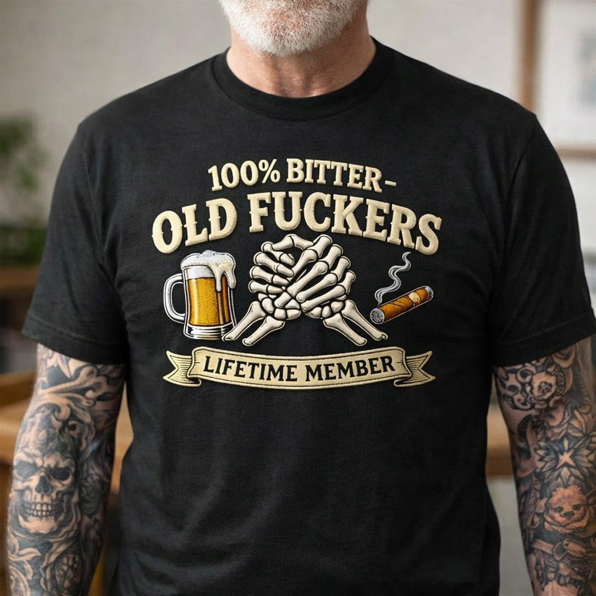 Bitter Old Fuckers Lifetime Member Printed T Shirt Funny Grandpa Tee Fathers Day Gift for Beer Lover Dad