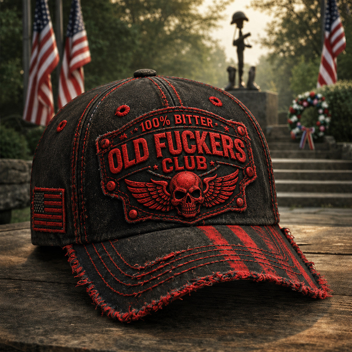 Old Fuckers Club Bitter Printed Vintage Hat Skull Patriotic Baseball Cap Veteran Memorial Gift for Men USA Style