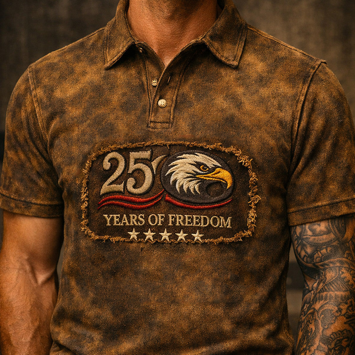 250 Years Of Freedom Eagle Printed Polo Shirt Patriotic Gift for Men American Freedom Casual Polo Tee Vintage Style
