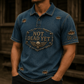 Not Dead Yet DD-214 Printed Polo Shirt Skull Veteran Gift for Retired Military Men Vintage Blue Style Tee