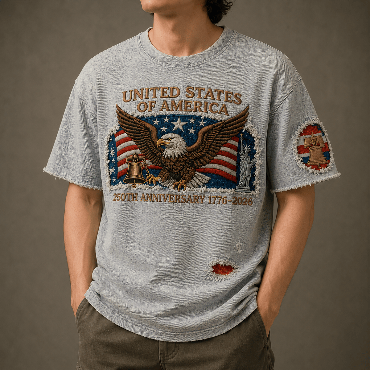 United States Of America 250th Anniversary 1776-2026 Printed T-Shirt Patriotic Eagle USA Gift Graphic Tee