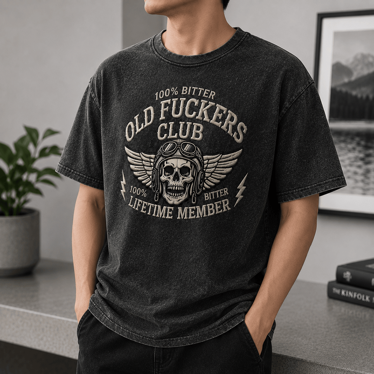 Old Fuckers Club Lifetime Member Printed T-Shirt Skull Graphic Funny Father Day Gift for Dad Grandpa Husband Men