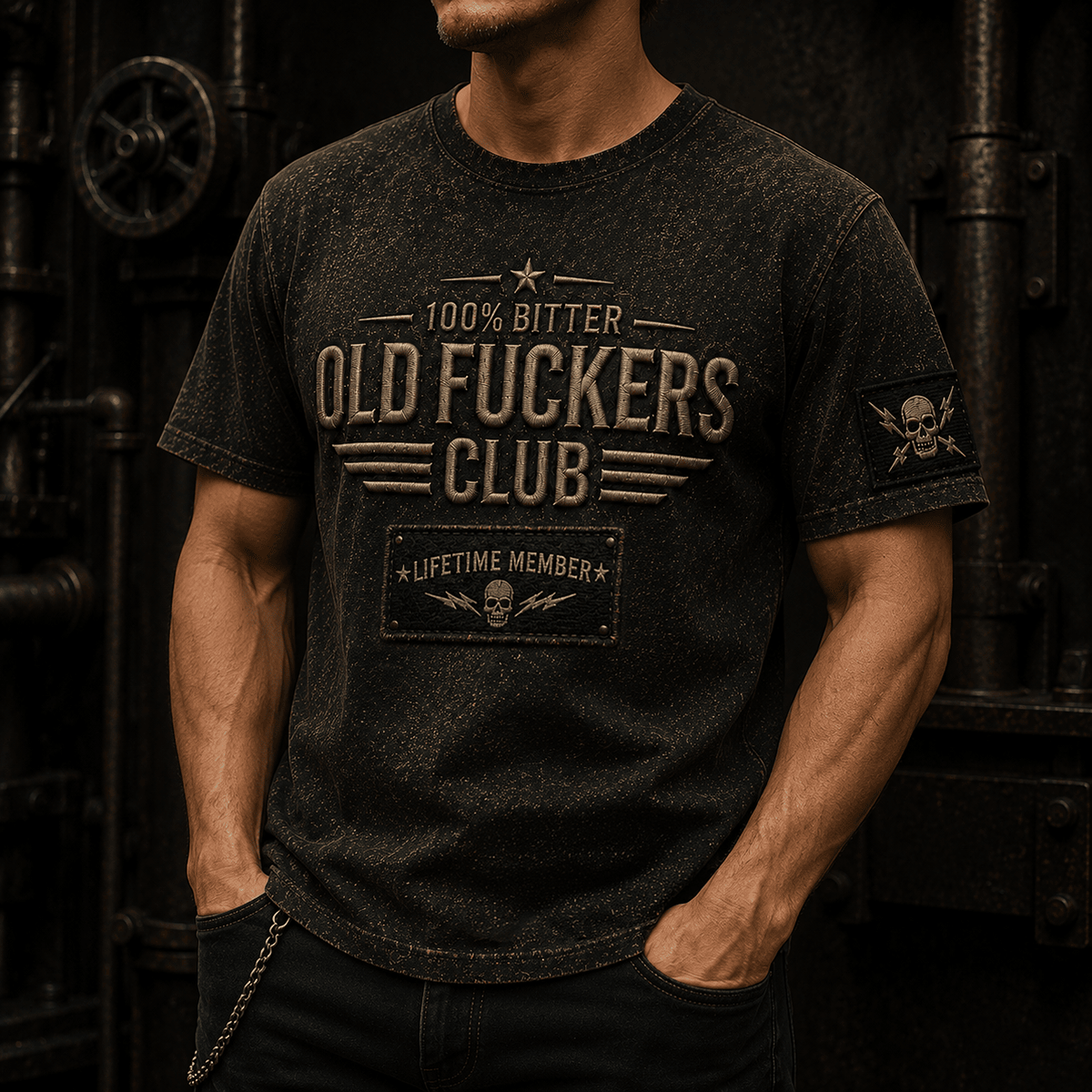 Old Fuckers Club Lifetime Member Printed T-Shirt Skull Graphic Father Day Gift for Dad Grandpa Husband Biker Men