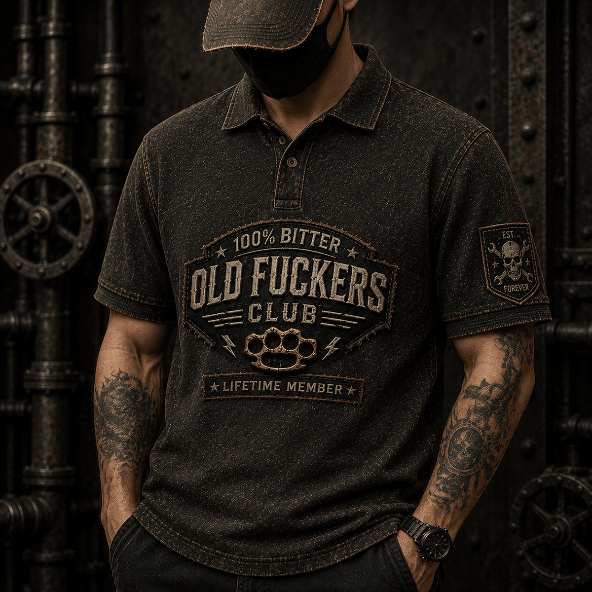 Old Fuckers Club Lifetime Member Printed Polo Shirt Funny Father’s Day Gift for Men Vintage Casual Short Sleeve Polo
