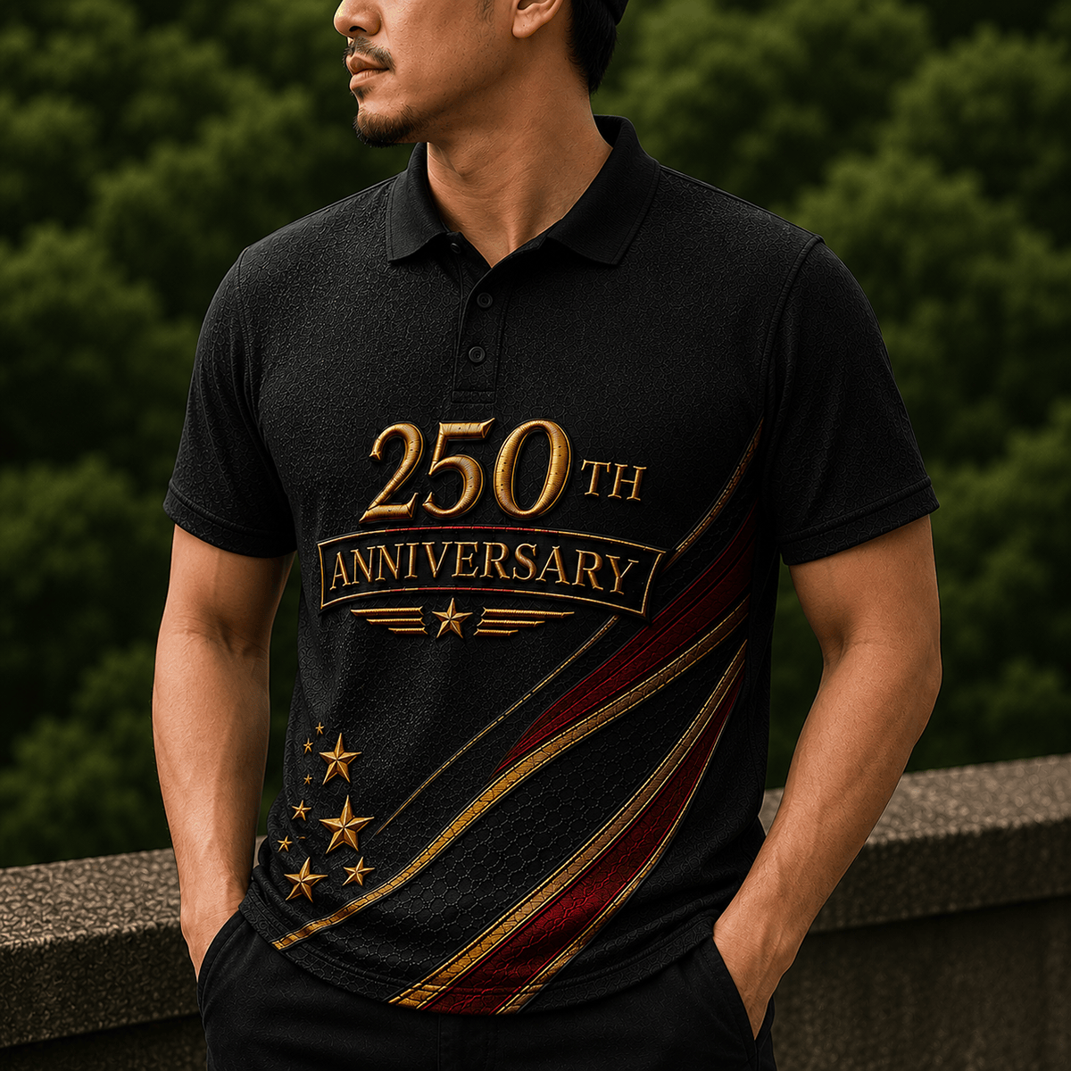 250th Anniversary Printed Polo Shirt Patriotic USA American Flag Father’s Day Gift for Dad 4th of July Independence Day