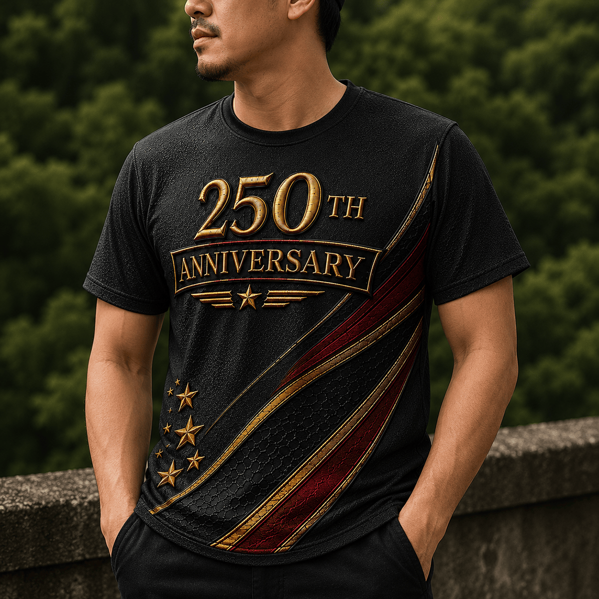 250th Anniversary Printed T-Shirt Patriotic USA American Flag Father’s Day Gift for Dad 4th of July Independence Day