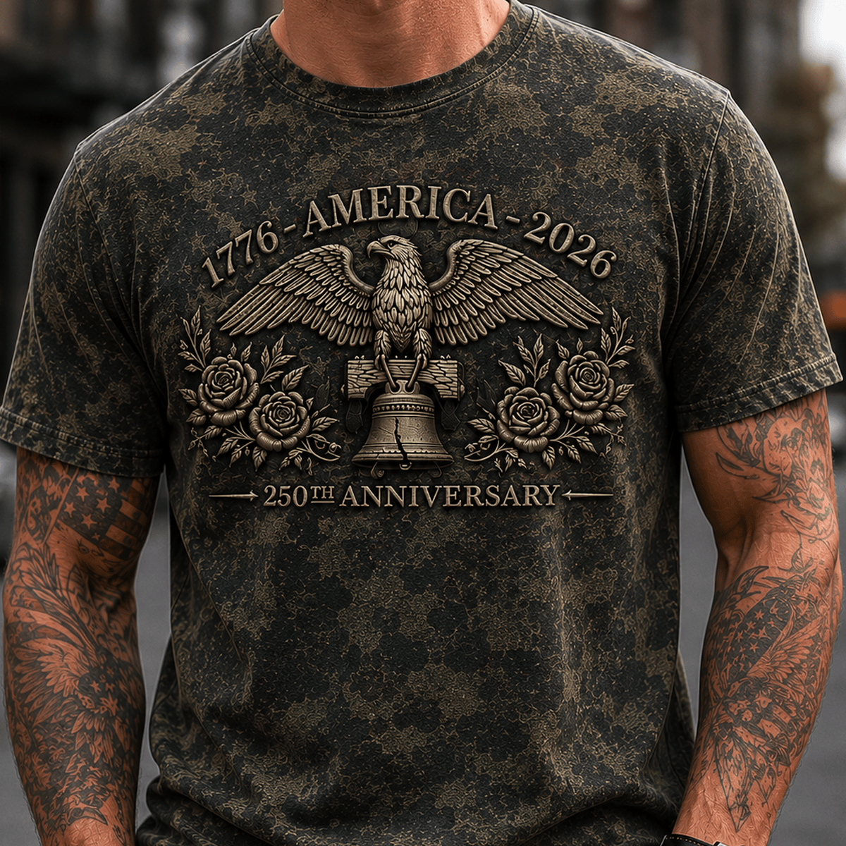 1776 America 2026 250th Anniversary Printed T Shirt Patriotic Eagle Liberty Bell USA Tee Veteran Gift Dad