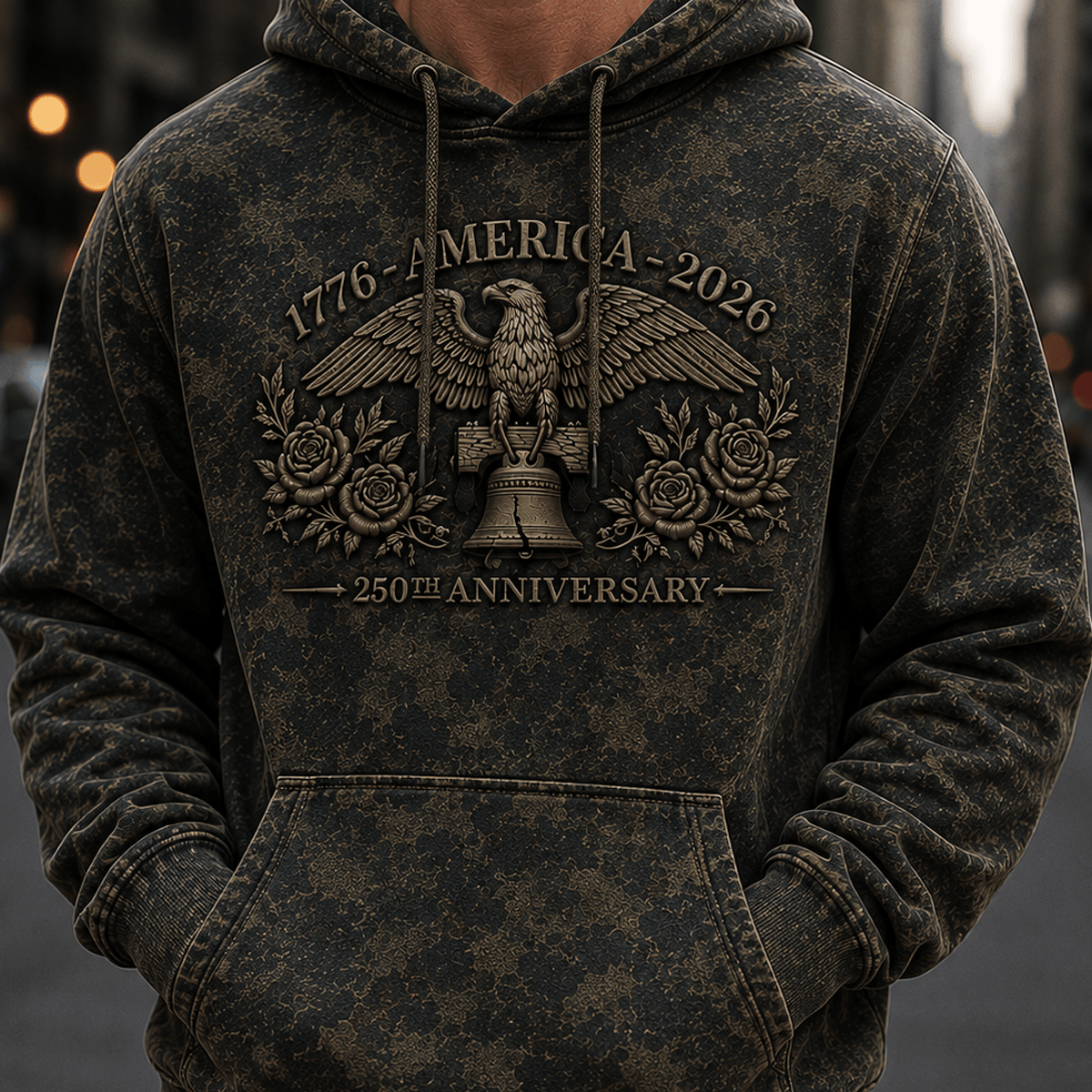 1776 America 2026 250th Anniversary Printed Hoodie Patriotic Eagle Liberty Bell USA Gift for Father’s Day