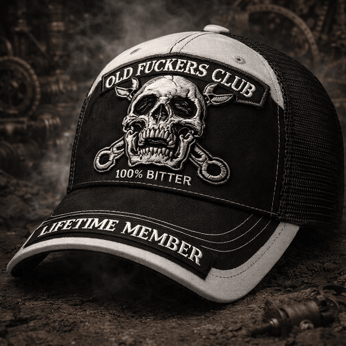 Old Fuckers Club Lifetime Member Printed Cap Skull Biker Hat Gift for Dad Father’s Day Motorcycle Lovers Vintage Style