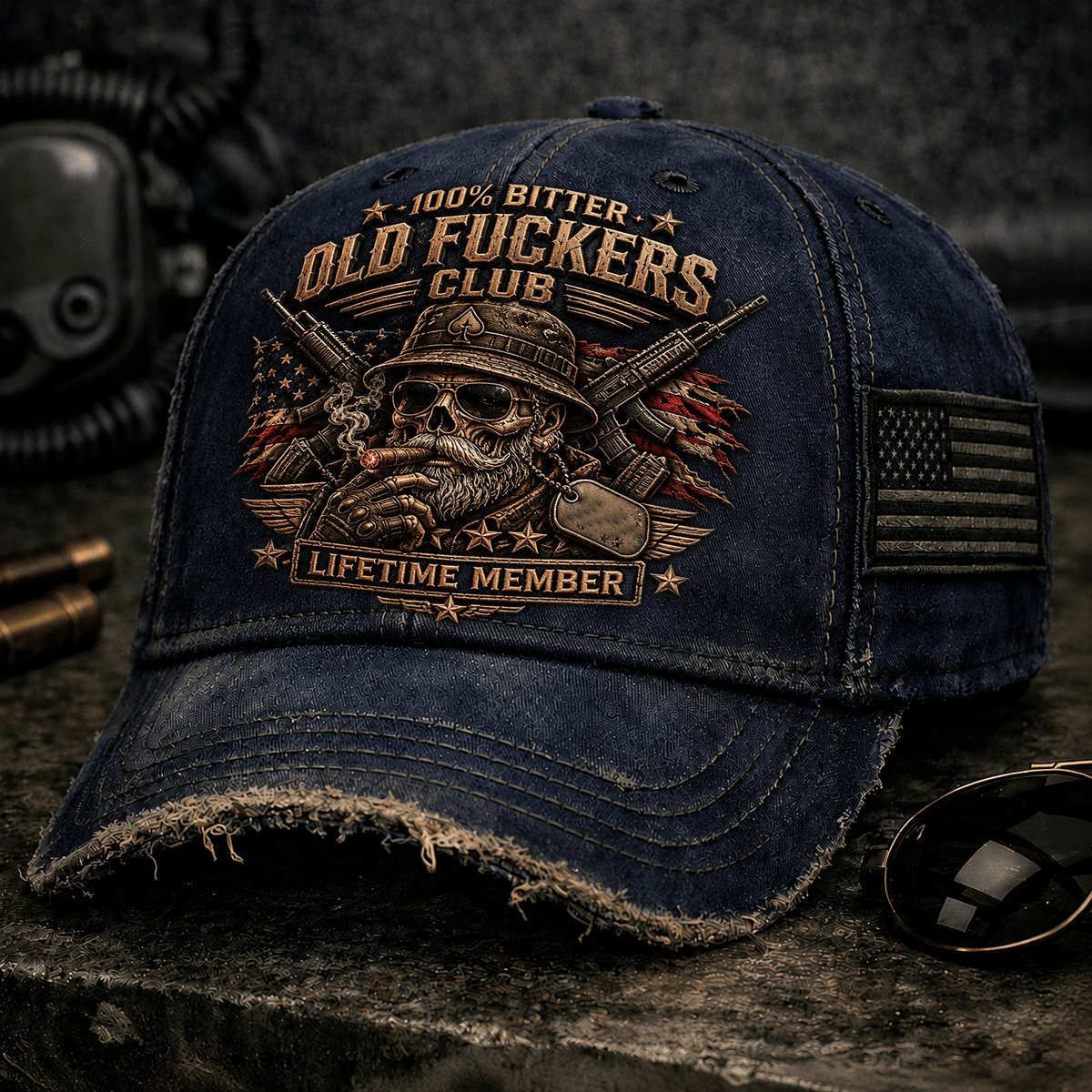 Bitter Old Fuckers Club Lifetime Member Printed Veteran Skull Cap Patriotic Dad Hat Father's Day Gift for Grandpa Men