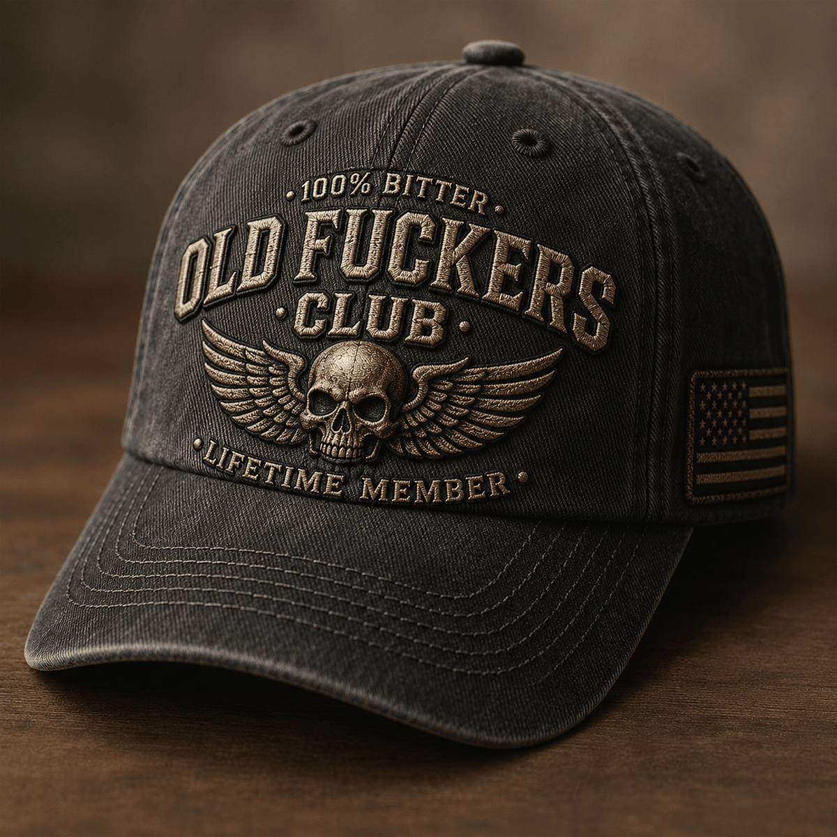 Old Fuckers Club Lifetime Member Printed Cap Skull Wings Patriotic USA Flag Hat Funny Grandpa Gift Father's Day Gift for Dad Veteran