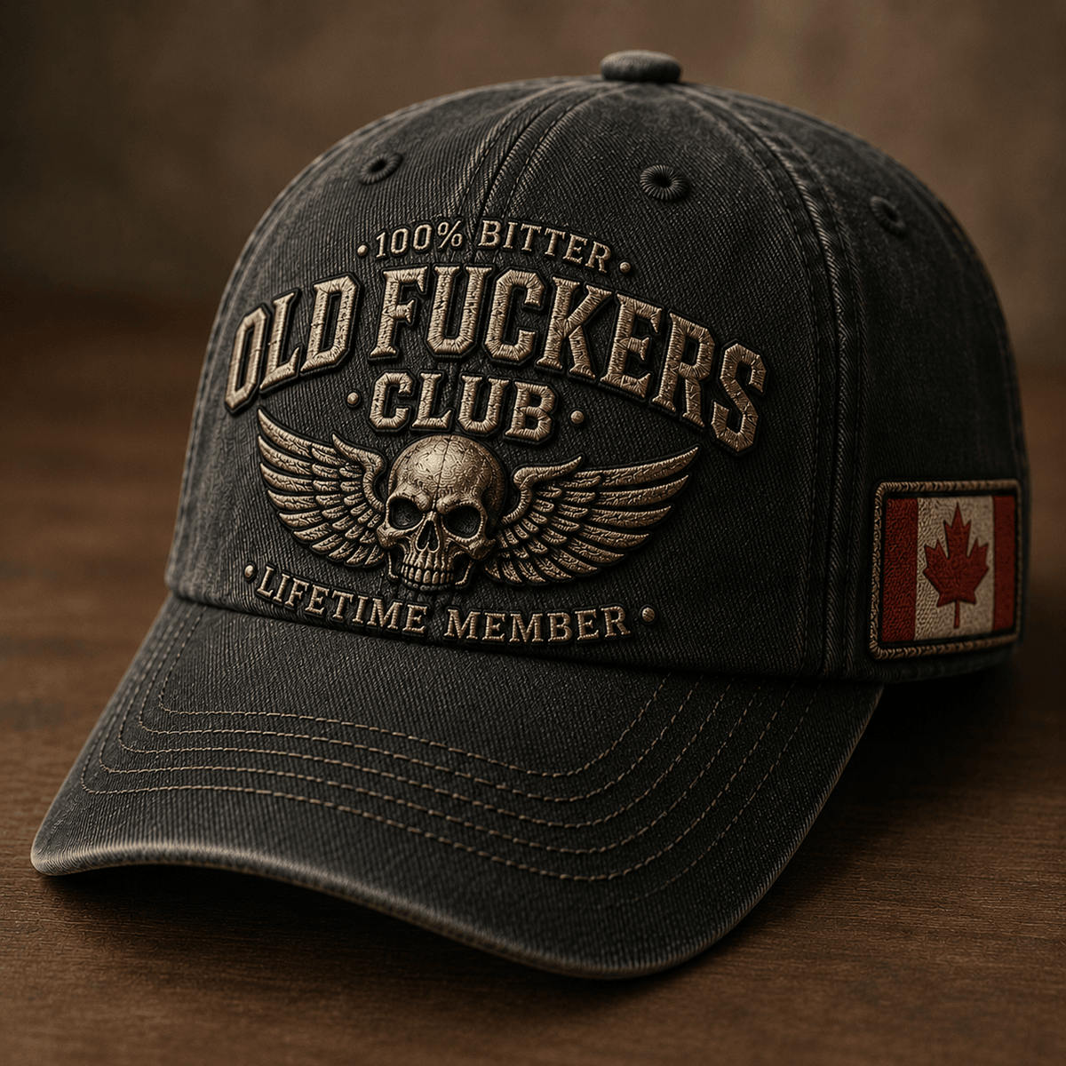 Old Fuckers Club Lifetime Member Printed Cap Skull Wings Canada Flag Hat Funny Grandpa Gift Father's Day Gift for Dad Senior