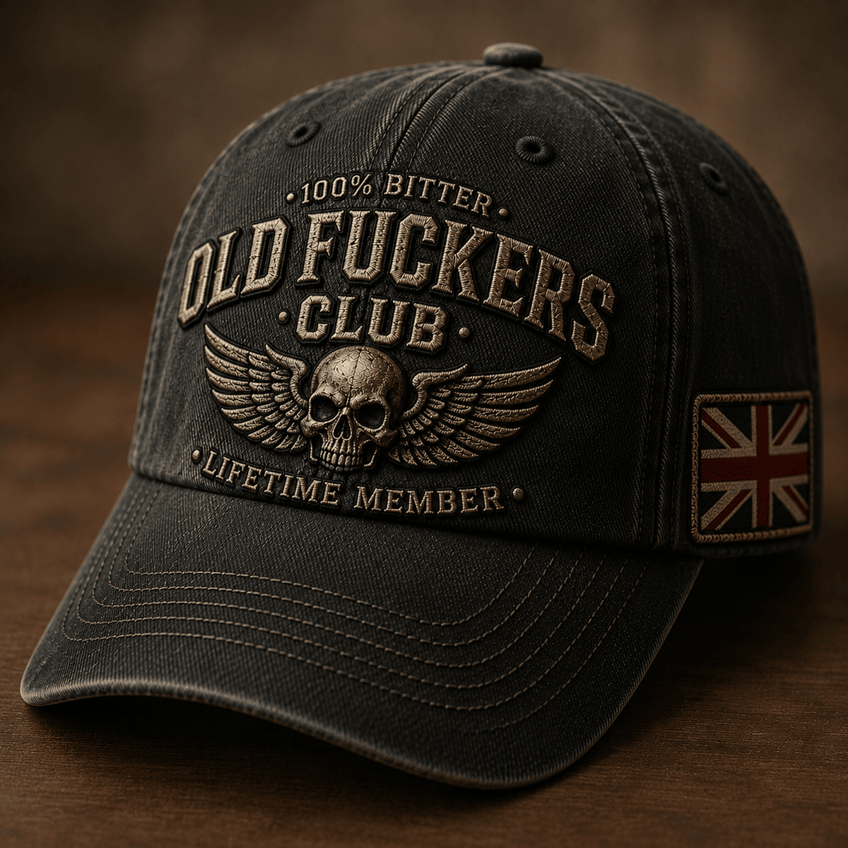 Old Fuckers Club Lifetime Member Printed Cap Skull Wings United Kingdom Flag Hat Funny Grandpa Gift Father's Day Gift for Dad